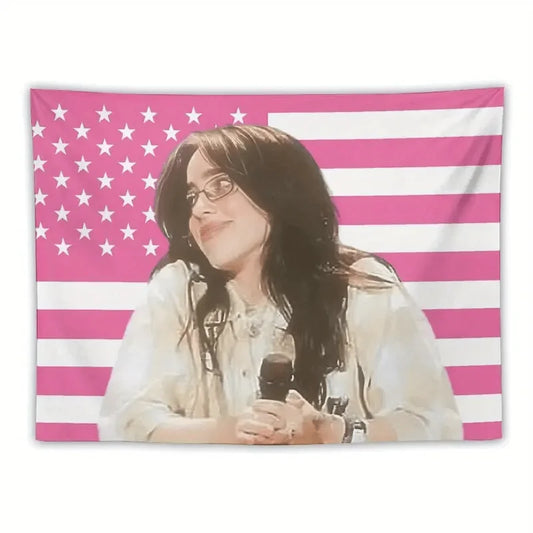 1pc Music Album Poster Tapestry Billie Flag for Living Room Bedroom Wall Hanging Suitable as a Pink Gift for Decor