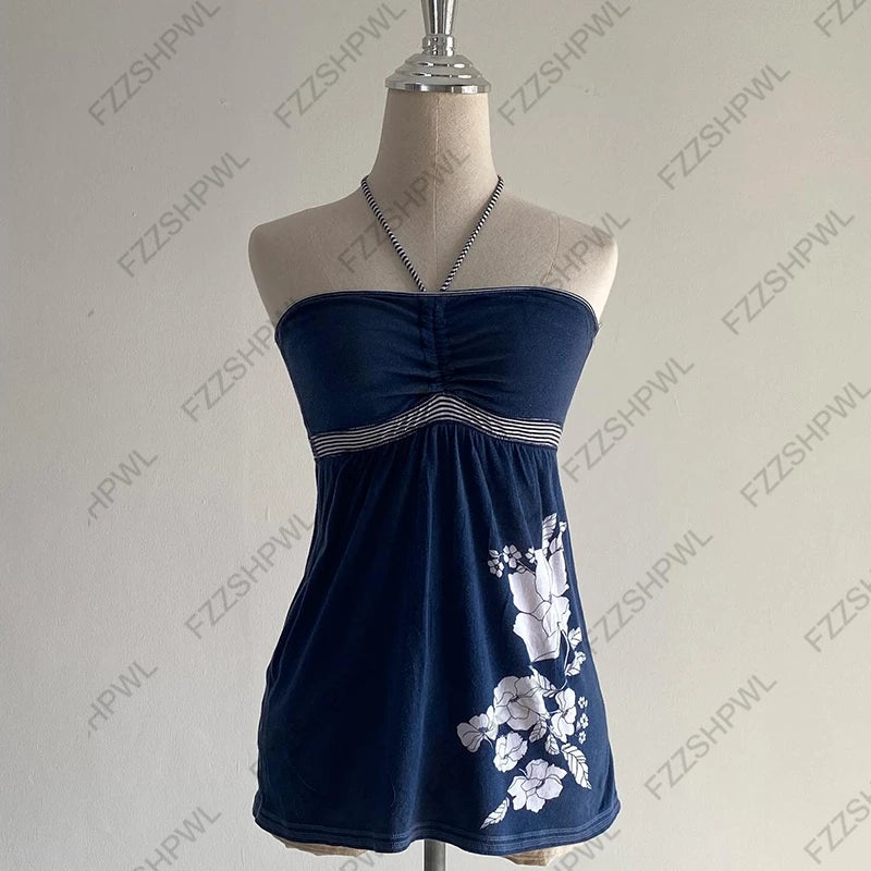 Y2k Tank Top Streetwear Punk Harajuku Stripe Print Unique Crop top Spicy Girls Casua Rock Goth Sleeveless Top Chic Hip Hop Vest