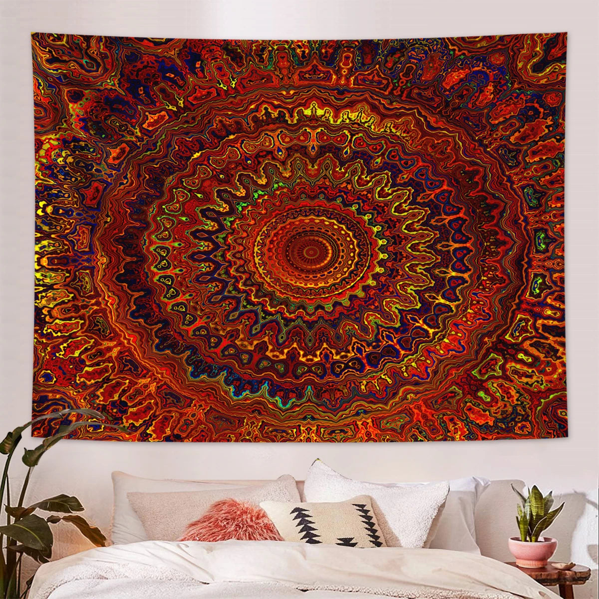 1pc Bohemian Mandala Tapestry, Retro Plant Flower psychedelic Tapestry, Hippie Style Room Decoration Wall Hanging