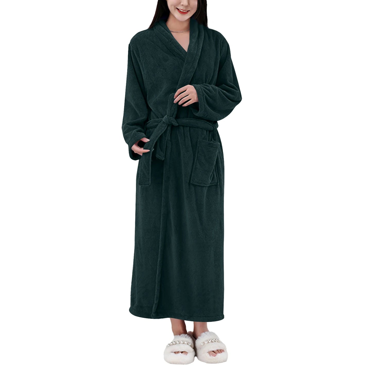 Women's Coral Fleece Robe Autumn Winter New Style Medium Length Home Indoor Wear Warmth Comfortable Sleepwear Nightgown