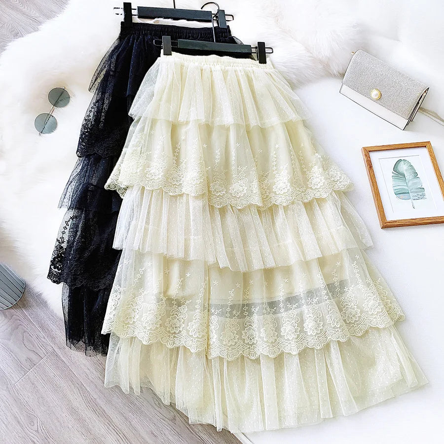 2024 New Spring Fashion Women Skirts Women Lace Skirts Long Lace Skirt Women Fashion Clothing K68