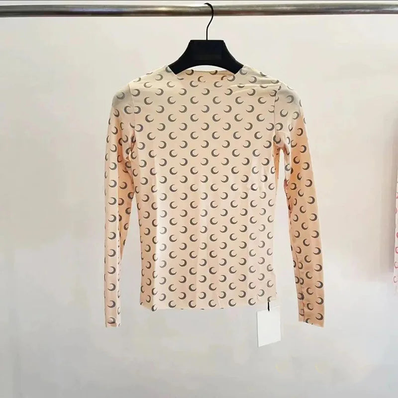 Women Tshirt Long Sleeve New High Street Fashion Night Vision Reflective Moon Print Korean Autumn Sun Protection Slim Fit Top