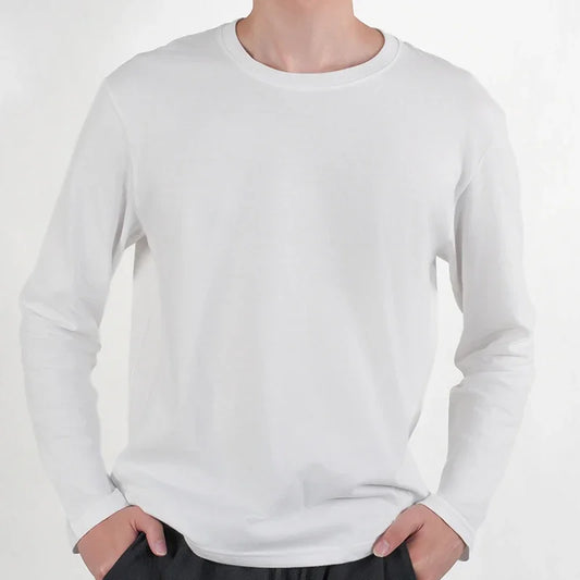 1PC Mens White Black T Shirts Casual Long Sleeve Top Cotton Moisture Wicking O-Neck Tees Tanks Classic Loose Tshirts for Men