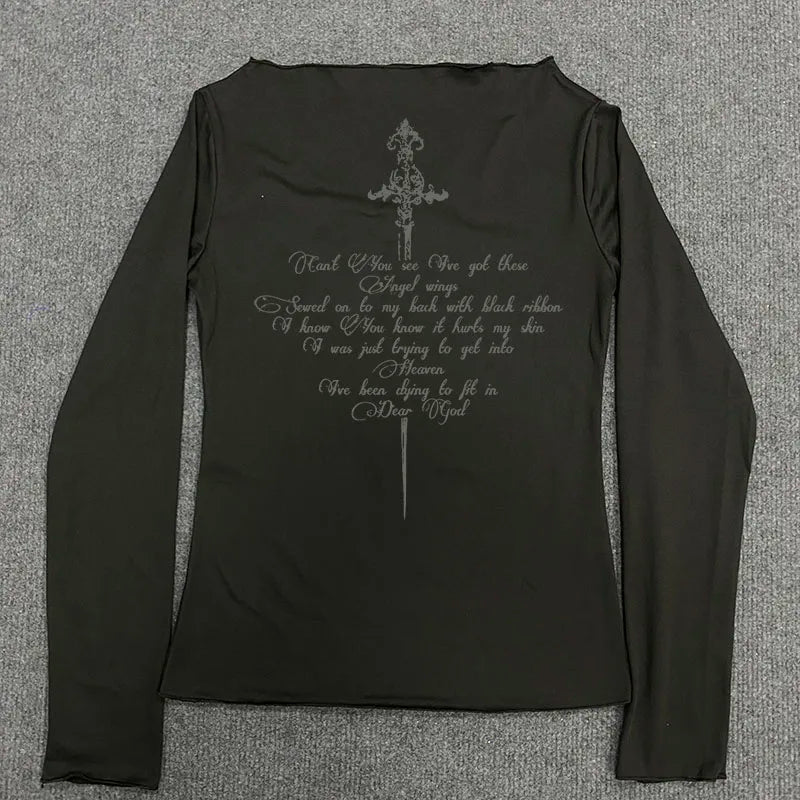 Y2k Aesthetics Crop Tops Graphic Printed T Shirt Fairycore Grunge Clothes Korean Fashion Harajuku Gothic Streetwear Long Sleeves