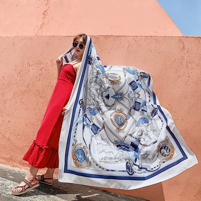 140x180cm Celebrity With The Same Cover-Ups Women Large Beach Dress Bikini Bathing Swimwear Sunburn Protection Sarong Wrap Scarf