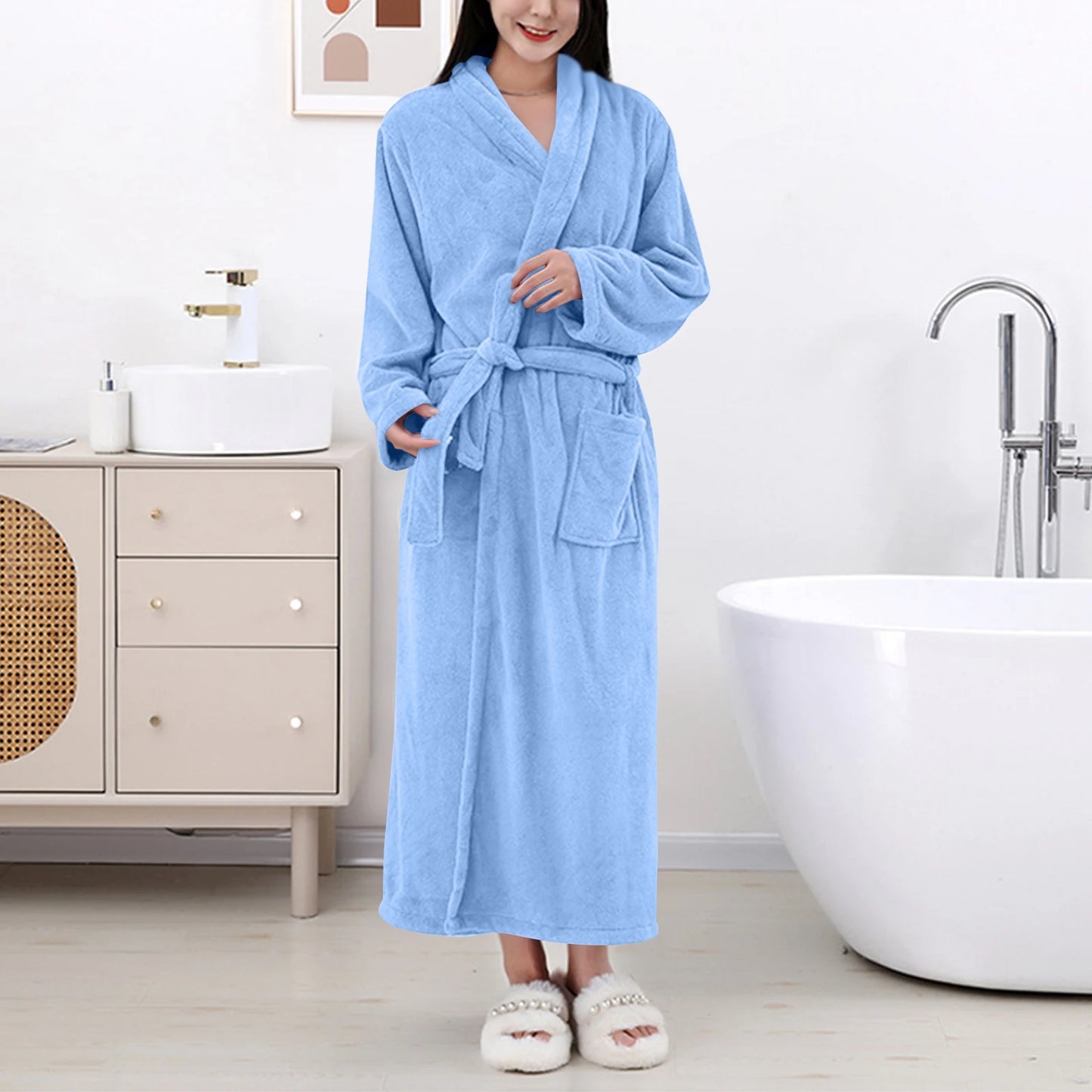 Women's Coral Fleece Robe Autumn Winter New Style Medium Length Home Indoor Wear Warmth Comfortable Sleepwear Nightgown