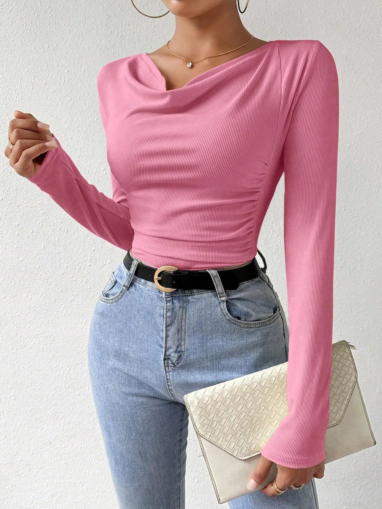 Women's Long Sleeve Shirts Casual Fall Henley Top Down Blouses Basic Ribbed Knit T Shirts 2024 Fall Fashion for Women