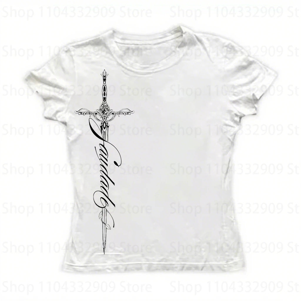 Y2K Harajuku Aesthetic Gothic Fairycore Long Sleeve Tee Character Slim Chic Print Casual Crop Top Grunge Punk Hip Hop Streetwear