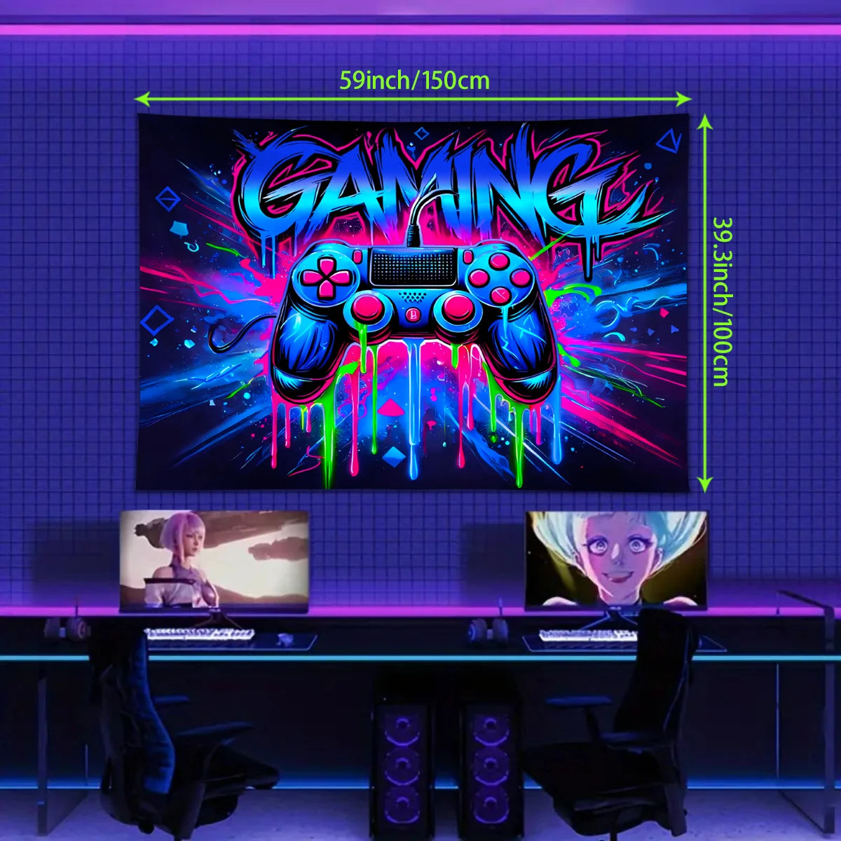 1pc Game controller fluorescent tapestry, UV reactive tapestry, e-sports room, e-sports club background decoration wall hanging