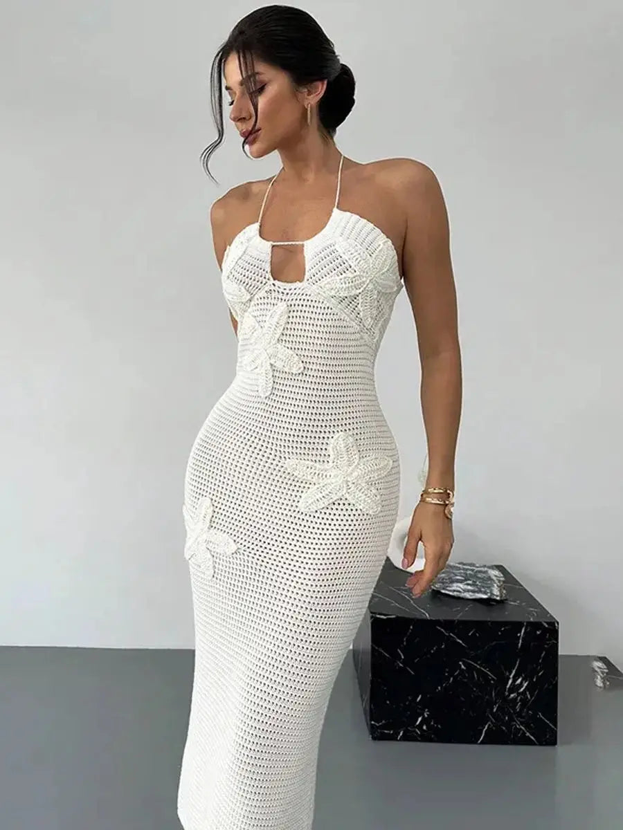 Women's Sexy Slim-Fit Knitted Dress With Starfish  Decoration, Summer Vacation Beach Cover-Up, Casual Holiday Wear