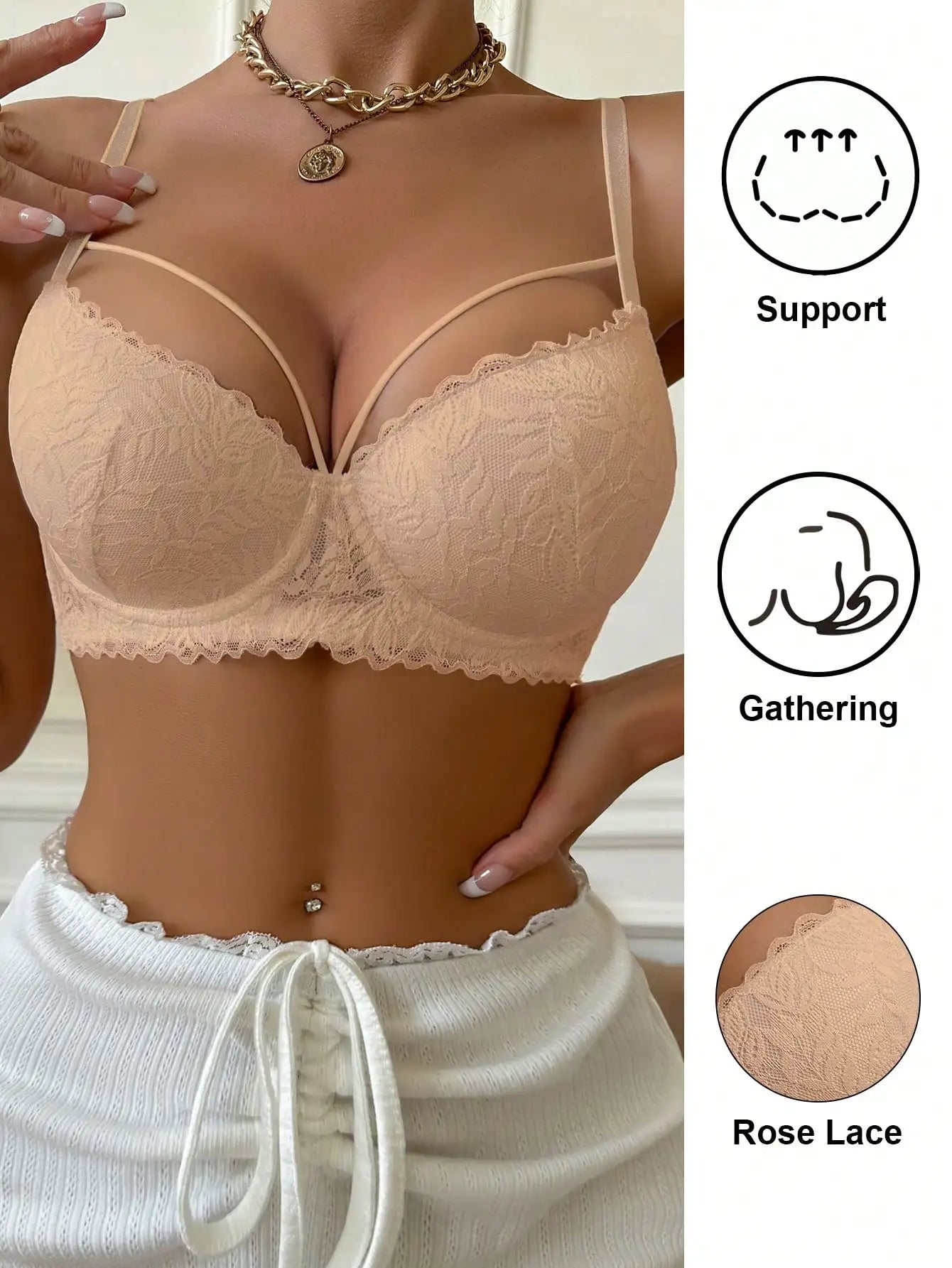 Women's thin 3/4 lace bra, sexy and beautiful push-up bra, anti-sagging, comfortable and breathable underwire bra