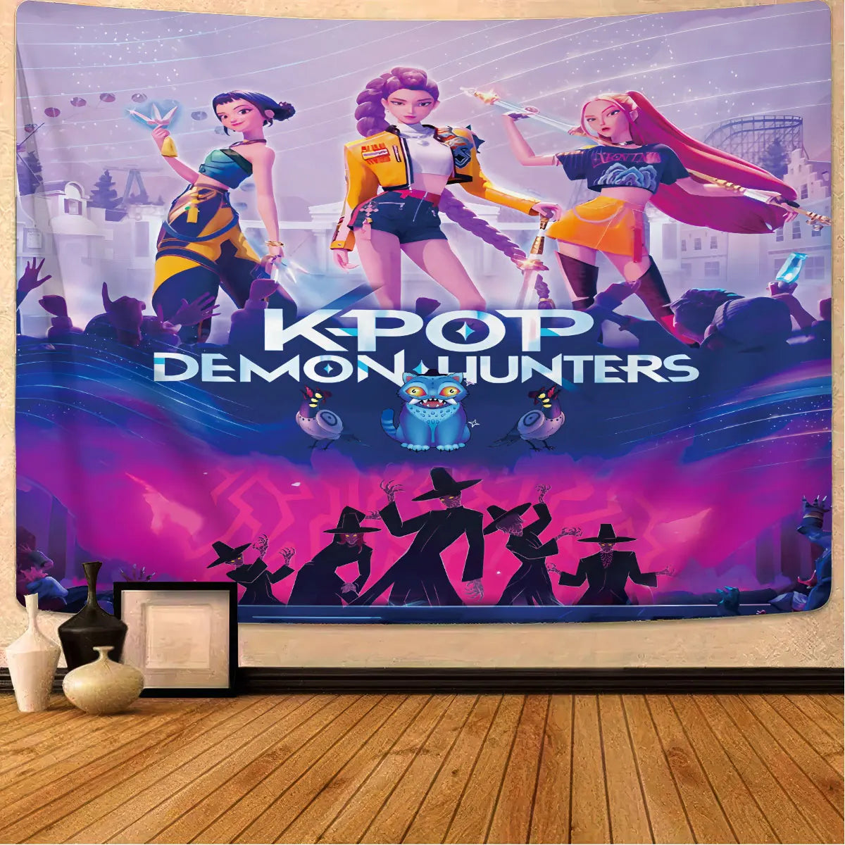 1pc K-Pop Demon Hunters Print Tapestry Multi Size Living Room Wall Decoration Background Cloth Machine Washable Space Pendant