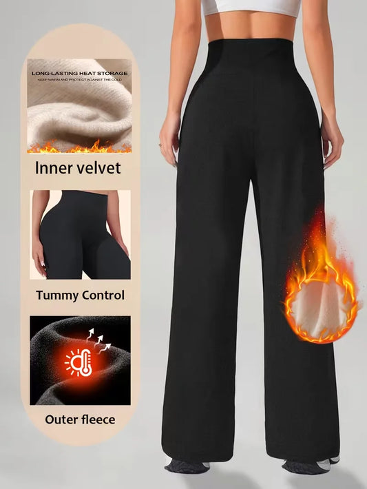 Women's Fleece-lined Wide-leg Pants, Winter High-waisted Thermal Straight-leg Pants, Women's Winter Wear, Winter Trousers，Jeans