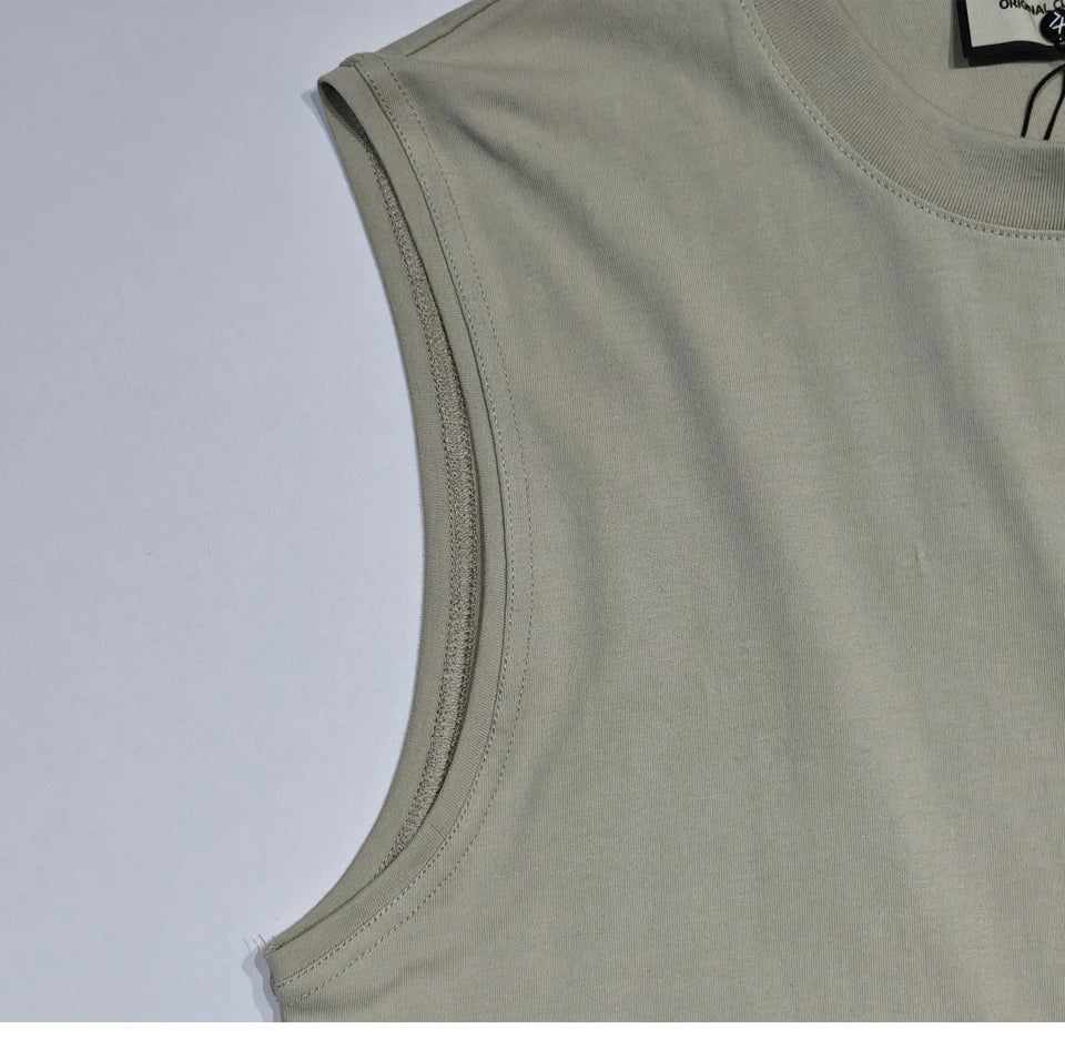 230Grams 100% cotton Vest Men Sleeveless T-shirt Heavy and Old Shoulder Retro Loose Unisex Vintage Tops