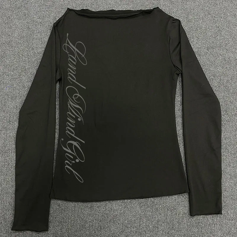 Y2k Aesthetics Crop Tops Graphic Printed T Shirt Fairycore Grunge Clothes Korean Fashion Harajuku Gothic Streetwear Long Sleeves