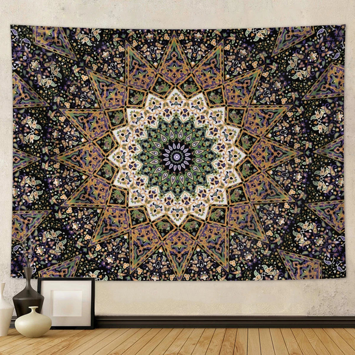 1pc Bohemian Mandala Tapestry, Retro Plant Flower psychedelic Tapestry, Hippie Style Room Decoration Wall Hanging