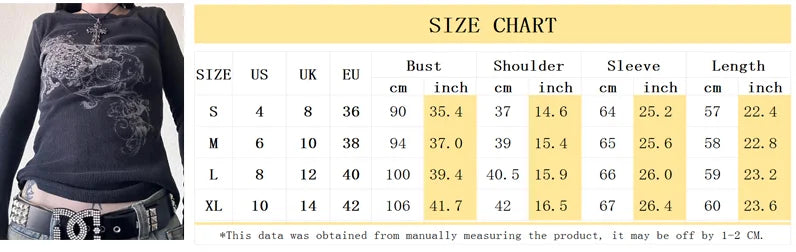 Women Y2k Fairy Grunge Shirt Vintage Graphic Print Long Sleeve Tee Shirt Tops Teen Girls Grunge Aesthetic Clothes Streetwear