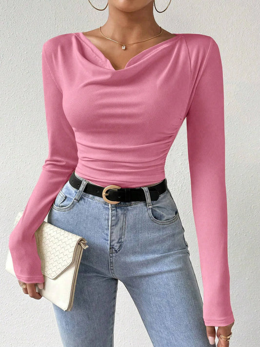Women's Long Sleeve Shirts Casual Fall Henley Top Down Blouses Basic Ribbed Knit T Shirts 2024 Fall Fashion for Women