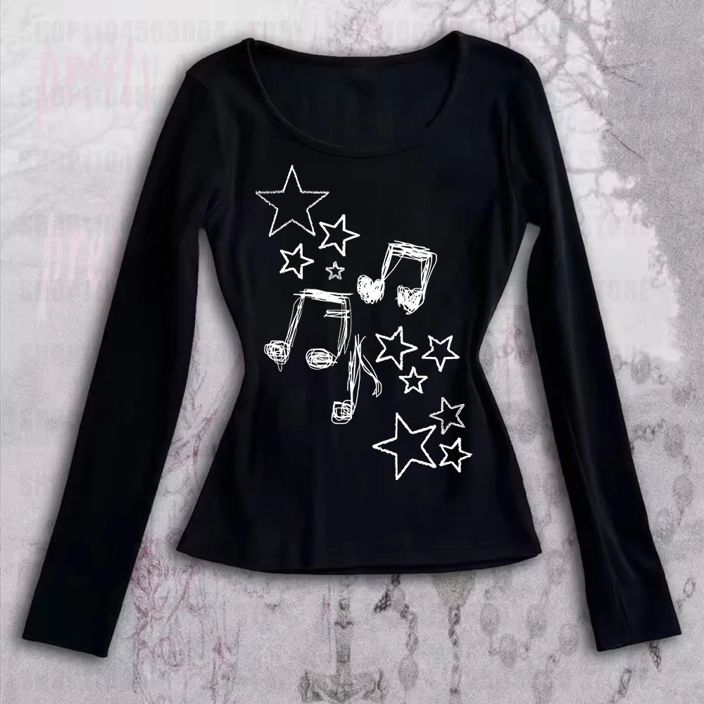 Women Top Y2k 2000s Tops Woman Clothes Baby Tees Y2k Kitty Emo Spring 2025 Woman Gothic Long Sleeve 90s Clothes Vintage Kpop