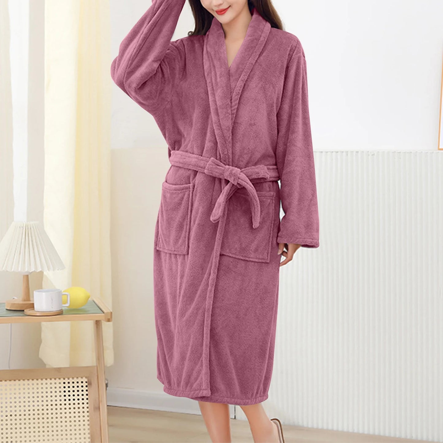 Women's Coral Fleece Robe Autumn Winter New Style Medium Length Home Indoor Wear Warmth Comfortable Sleepwear Nightgown