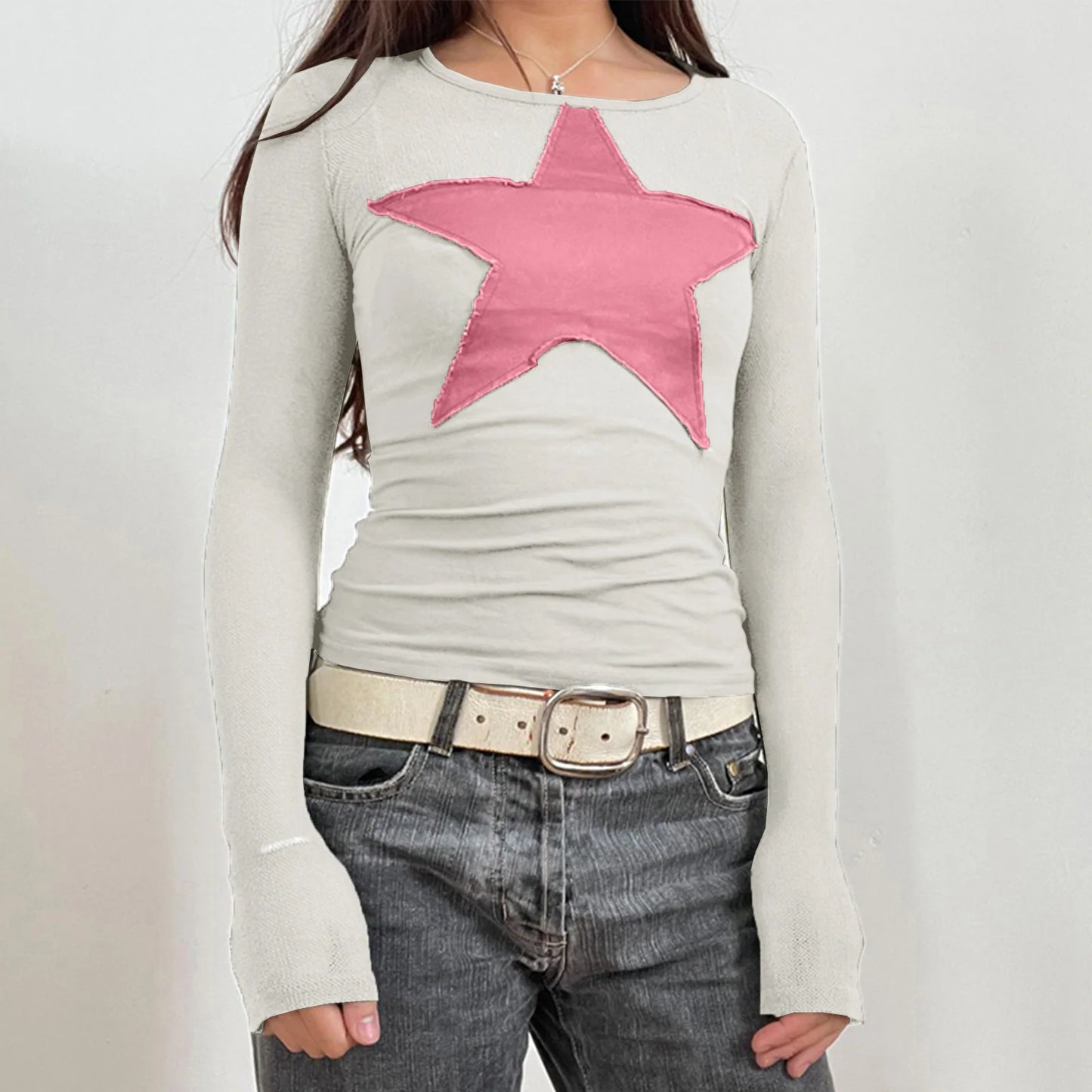 2000s Y2K Cyber Grunge Vintage T-shirt Graphic Print O Neck Long Sleeve Tee Women Slim Fit Crop Tops EGirl Skater Emo Streetwear