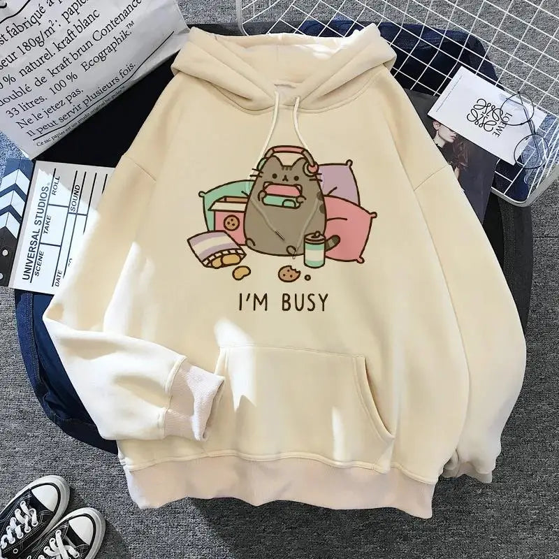 Women's cat hooded sweatshirt 2024 cartoon costume Korean Harajuku Kawai style oversized