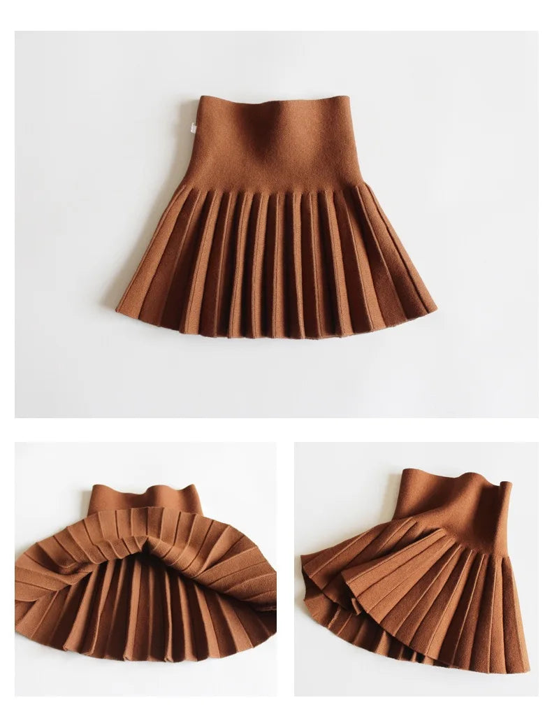 1pcs Girls Knit Skirts Baby Autumn Winter Princess pleated Skirts Childrens Student High Waist Mini Tutu Skirts Kids Solid Dress