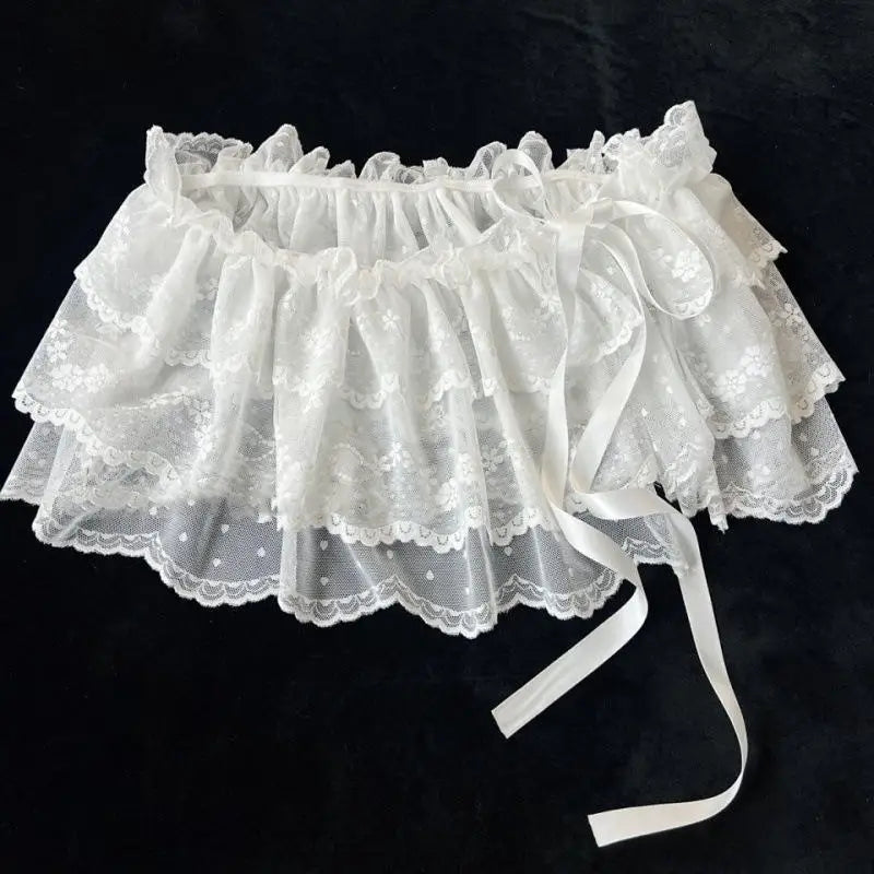 2025 Korean Ins Unique Lace Layered Gauze Skirts Lace Trim A-Line Short Cloth Mini Waist Skirts Harajuku Girl's White Skirts Y2K