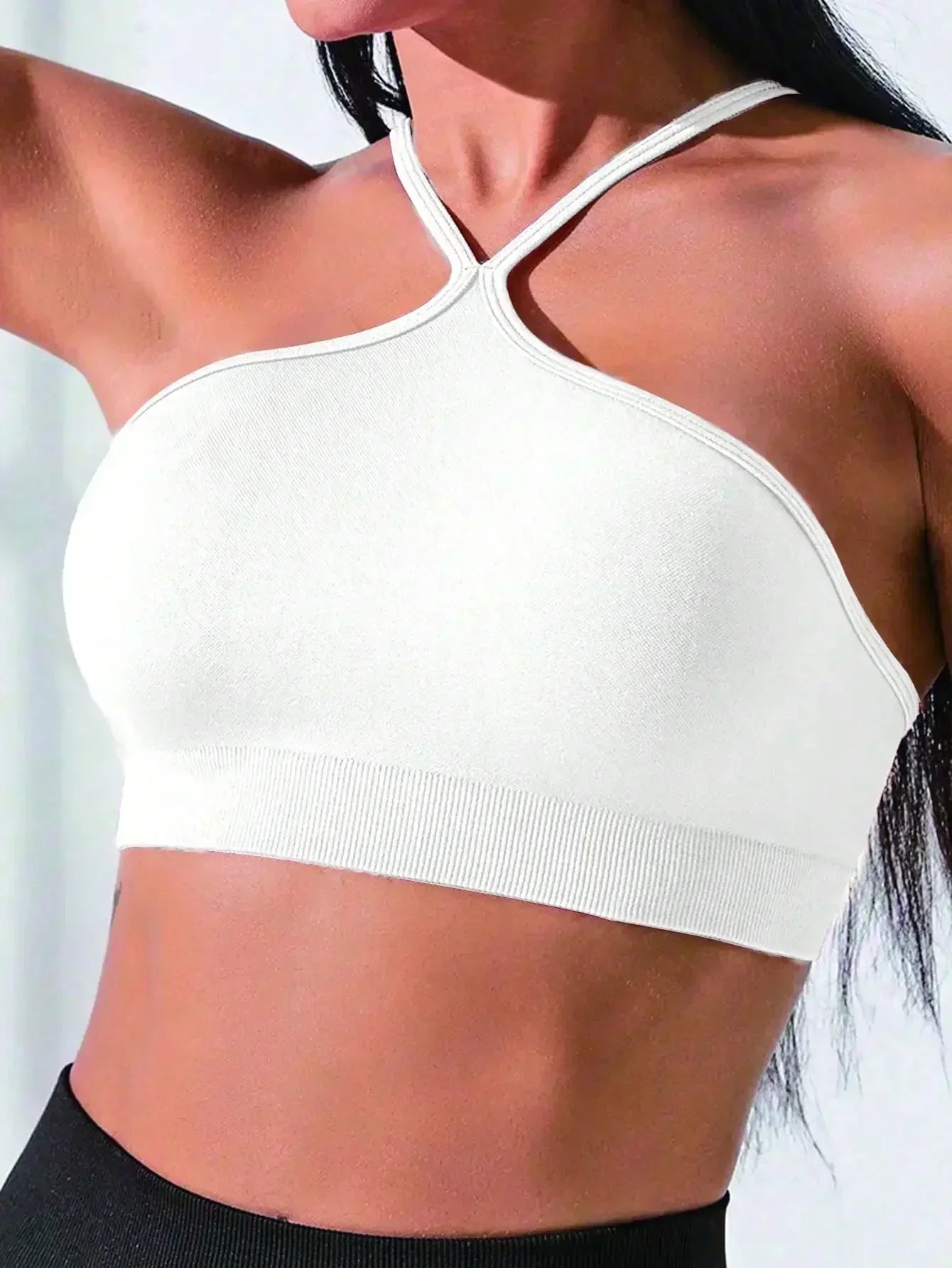 Women's Criss Cross Slim Fit Sports Cami Top Seamless Halter Crop Tee Shirt Tops Workout Tops