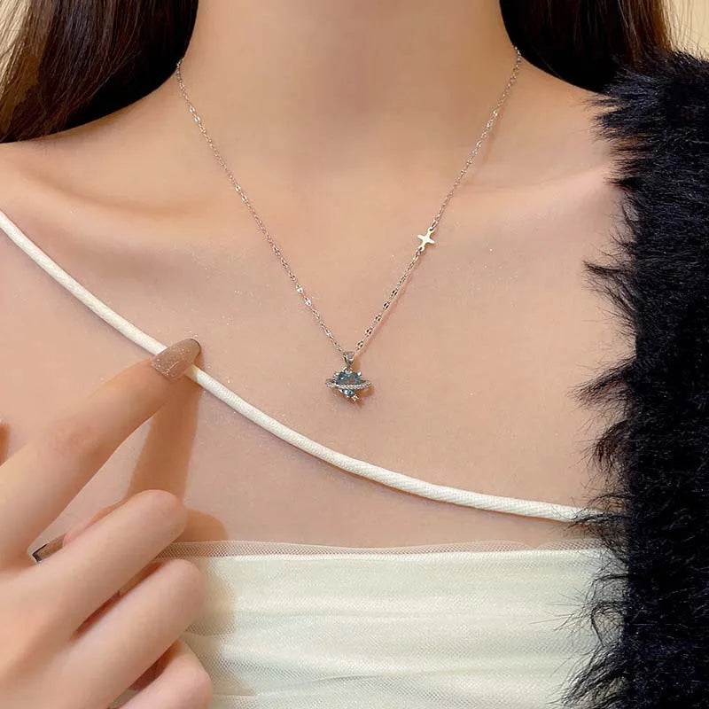 Y2K Shiny Star Necklace for Women Girls Silver Color Crystal Pendant Clavicle Chain Necklace Set Fashion New Trendy Party