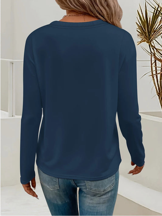 100% pure cotton women's spring and autumn comfortable casual long sleeved Paris graphic printed round neck T-shirt