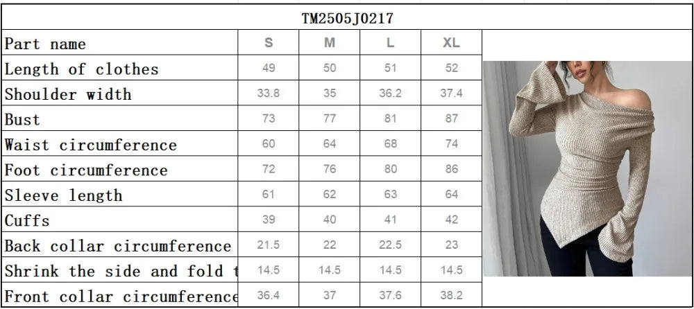 2025 Women Autumn Winter Long Sleeve Y2K Crop Top Trendy Off Shoulder Asymmetrical Fitted Knit V Neck Tee Shirts Tops Streetwear