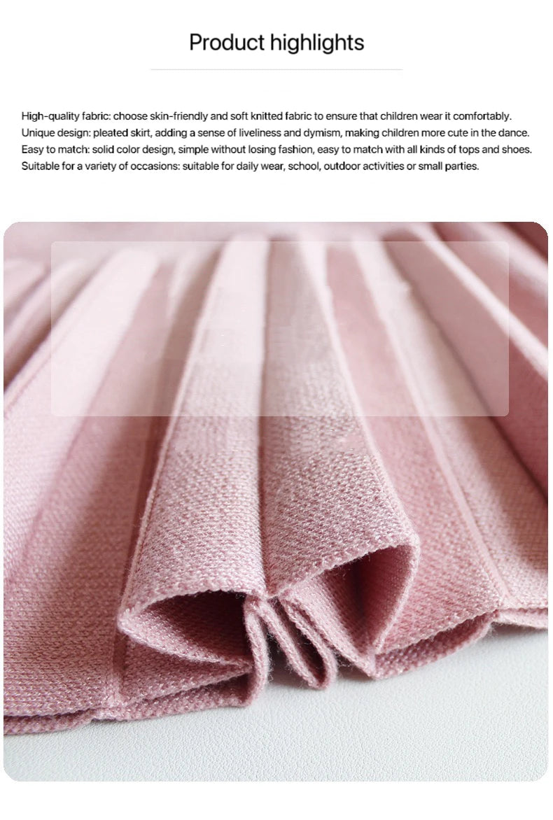 1pcs Girls Knit Skirts Baby Autumn Winter Princess pleated Skirts Childrens Student High Waist Mini Tutu Skirts Kids Solid Dress