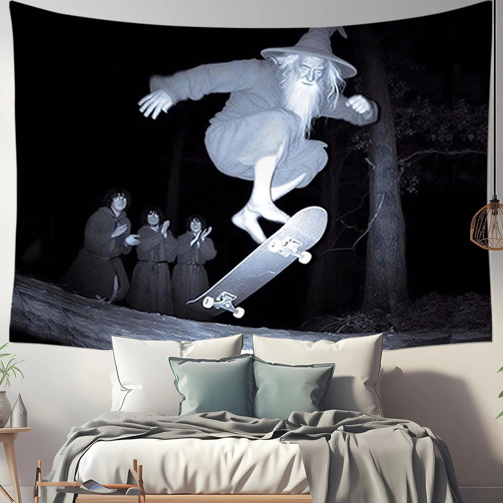 1 Pc Skateboarding Old For Man Tapestry - Cool Sports Wall Hanging For Bedroom, Living Room, Dorm Decor | Washable Polyester