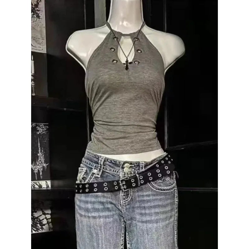 Women Y2K Summer Vintage Casual Harajuku Sweet Spicy Tees Sleeveless Aesthetic Slim Fit Tank Crop Tops 2000s Alt Clothes