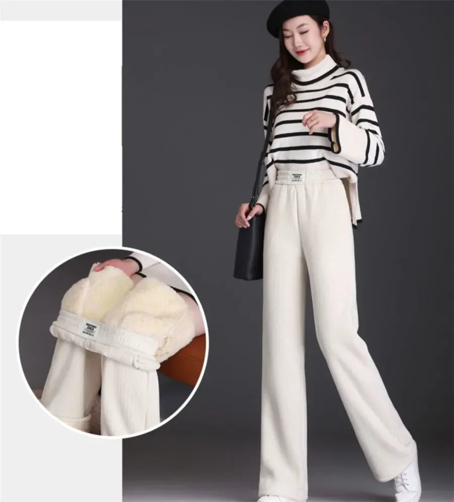 Youthful Woman Clothes Thick Winter Fleece Casual Sport Baggy Sweatpants Women's Pants HighWaist Lamb Fluff Straight Pantalones