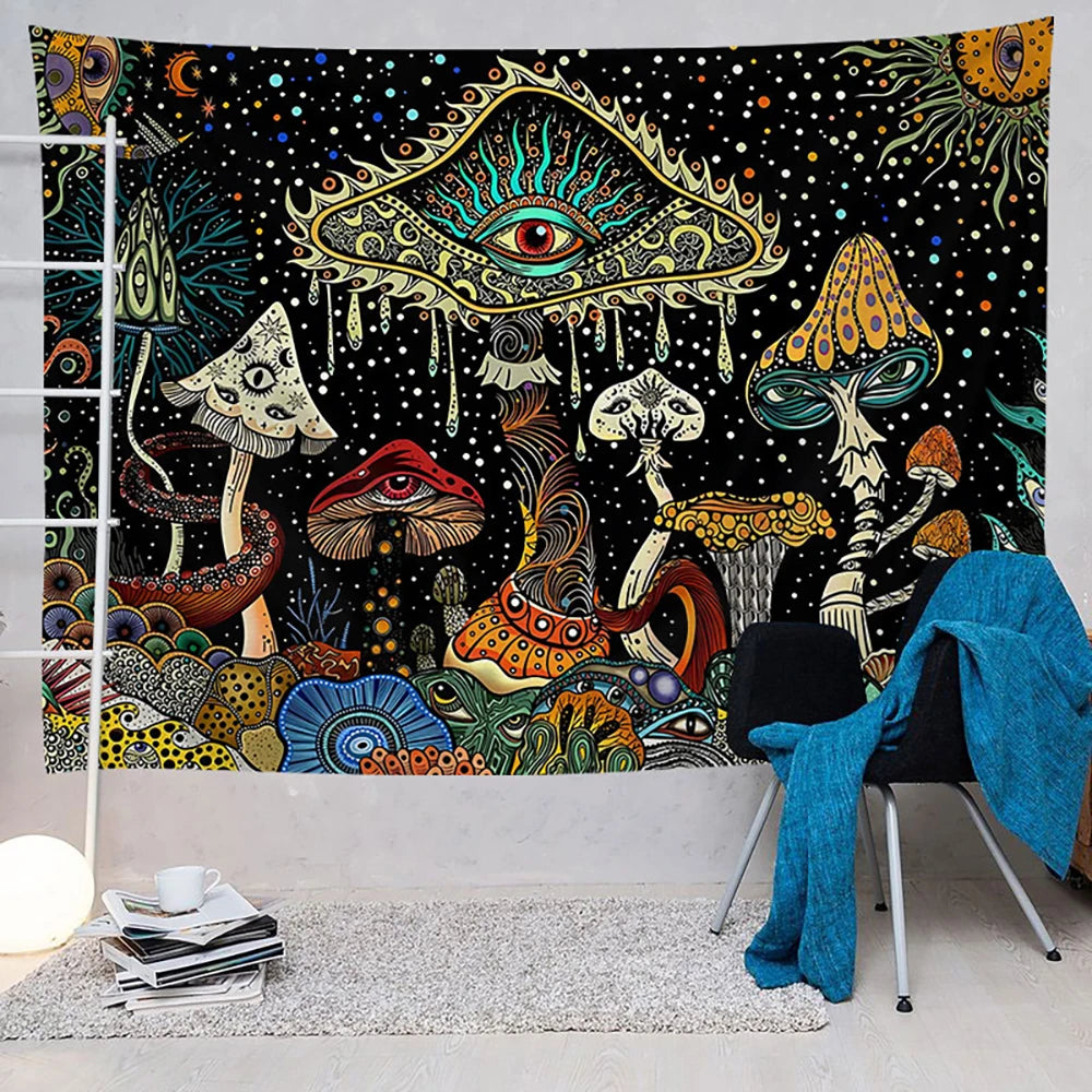 1 Pc Mushroom Tapestry Psychedelic Eyes Tapestry Sea Tapestry Peacock Bohemian Tapestry Abstract Ocean Tapestry Wall Hanging for