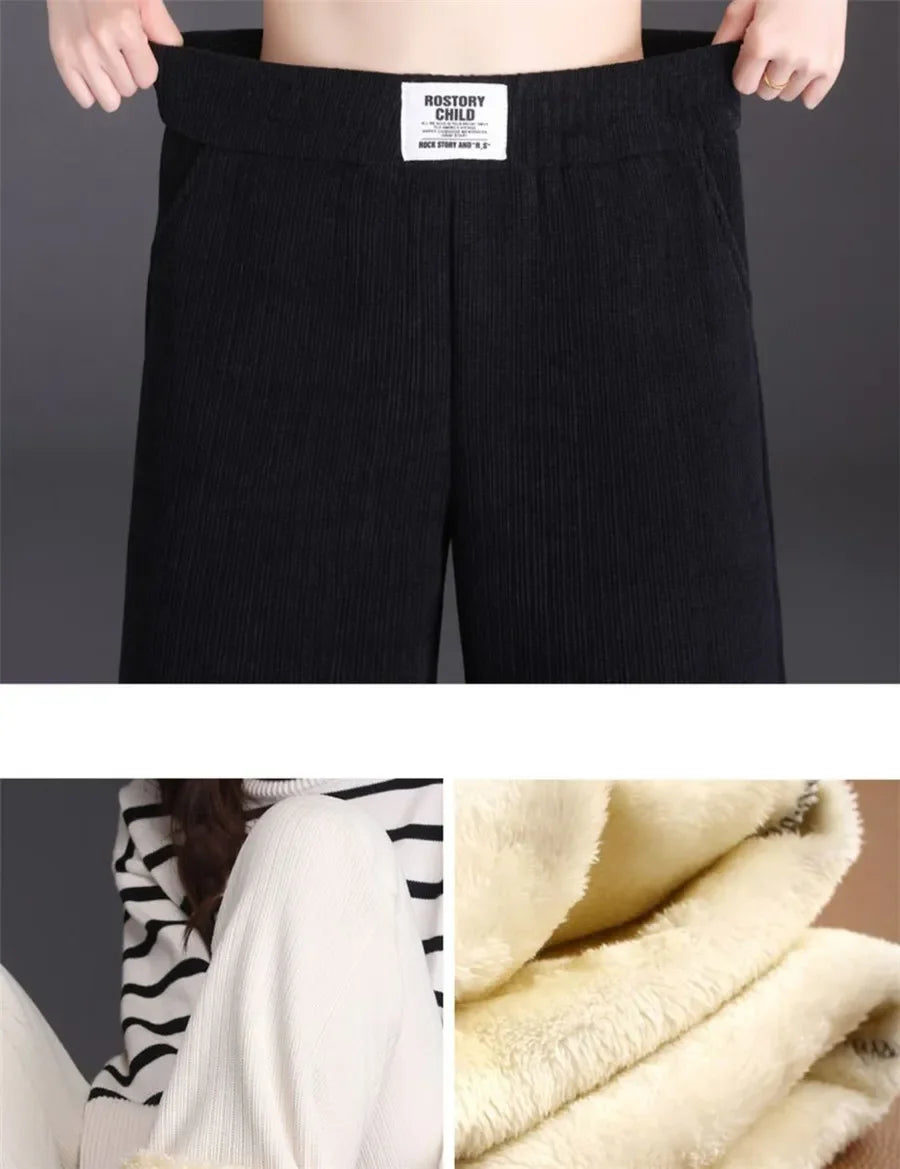 Youthful Woman Clothes Thick Winter Fleece Casual Sport Baggy Sweatpants Women's Pants HighWaist Lamb Fluff Straight Pantalones