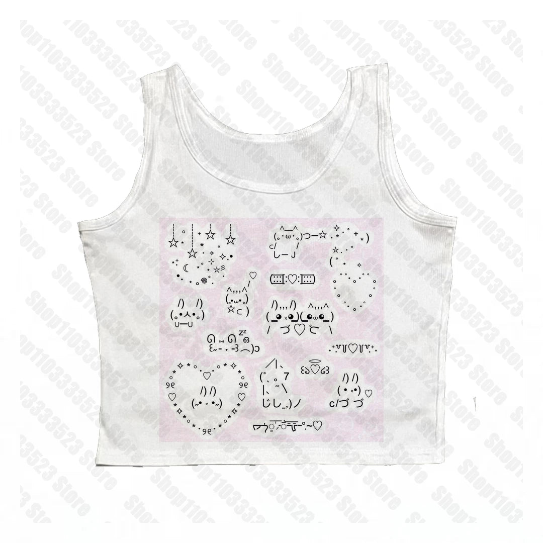 Y2k kawaii Aesthetic Graphic Vest Punk Gothic Printing Women Baby Tank 2000s Emo girls Print Crop Tops Slim Sexy Women Clothing
