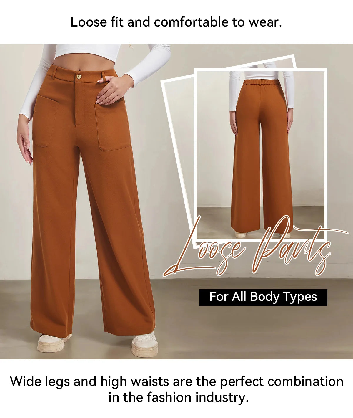 Women's Plain Pocket Button Front Wide Leg Pants, Casual High Waist Trousers for Daily Wear, Ladies Bottoms for All Seasons