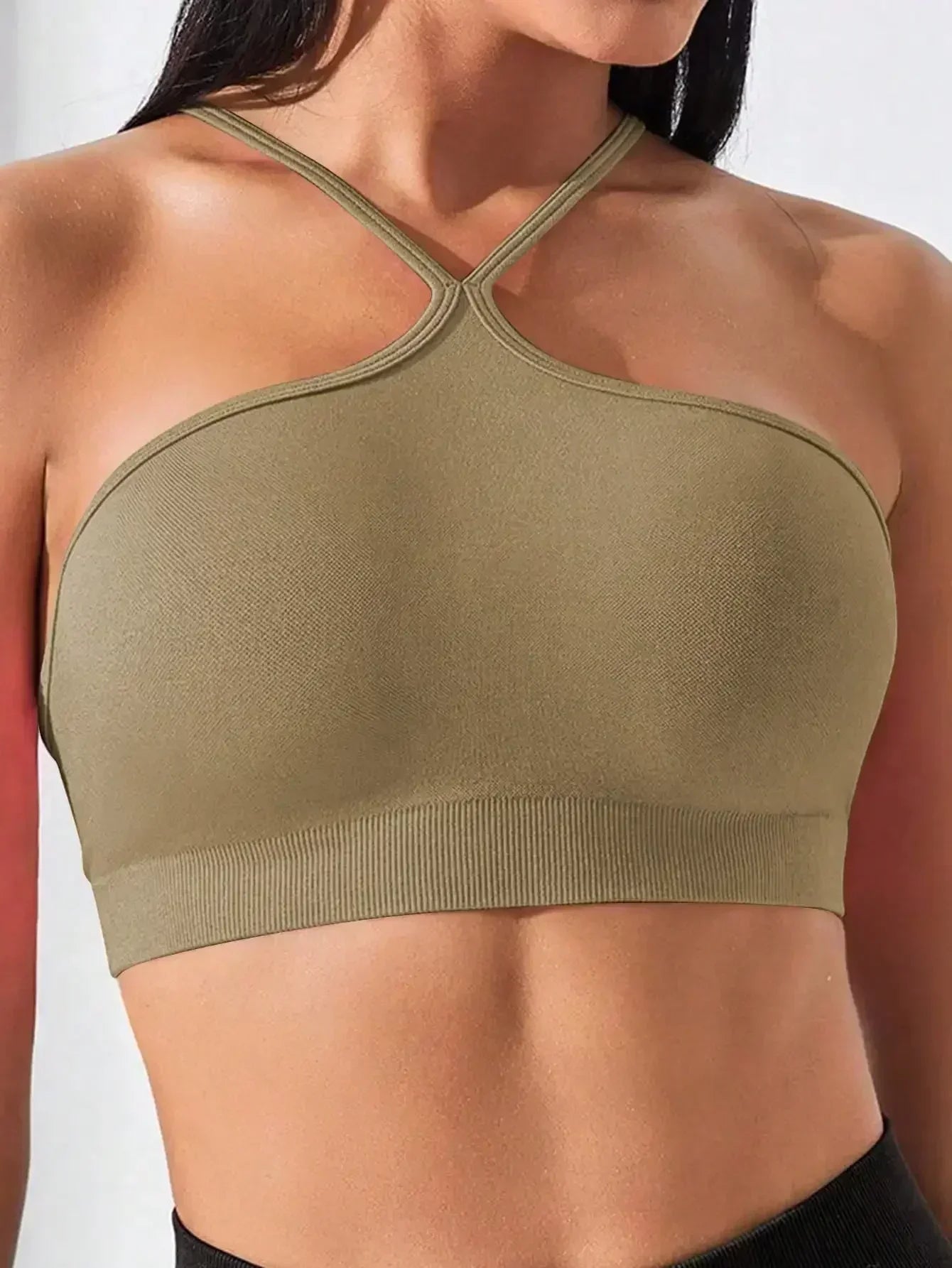 Women's Criss Cross Slim Fit Sports Cami Top Seamless Halter Crop Tee Shirt Tops Workout Tops