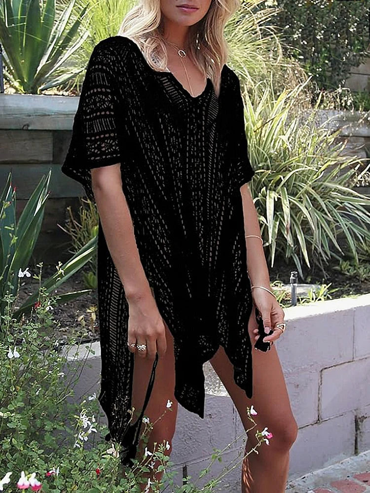 Women's Beach Pool Swimsuit Cover-Up Hook-Neck Dress Casual Summer Fashion One-Piece Swimwear