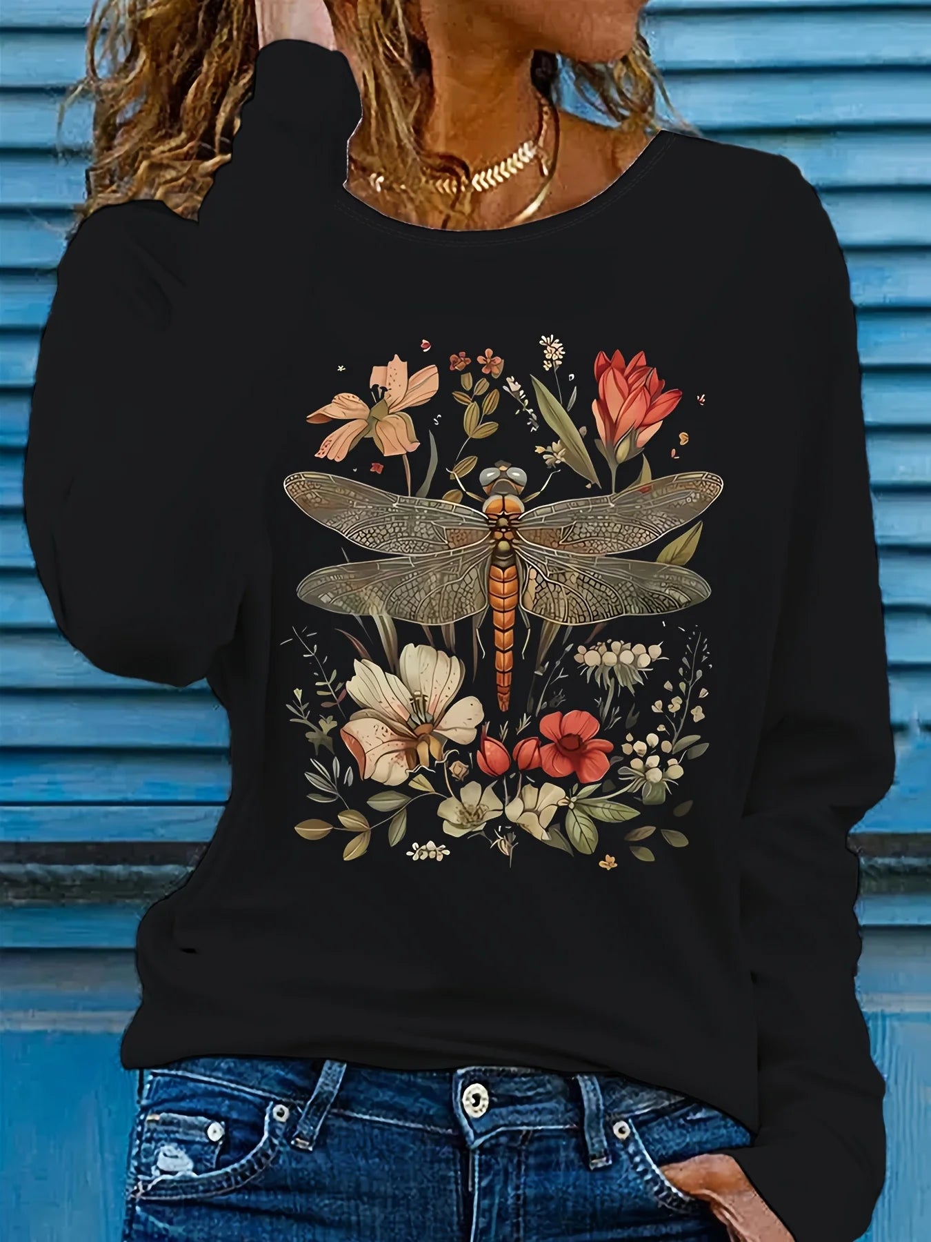 Women's autumn and winter 100% pure cotton fashionable casual heart-shaped printed round neck long sleeved T-shirt top