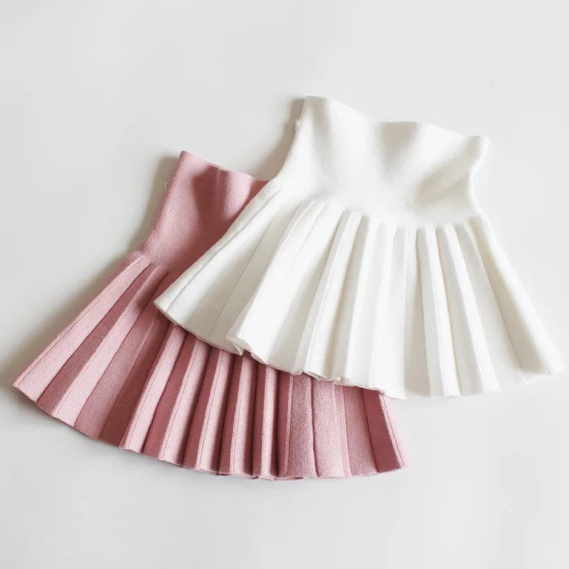 1pcs Girls Knit Skirts Baby Autumn Winter Princess pleated Skirts Childrens Student High Waist Mini Tutu Skirts Kids Solid Dress