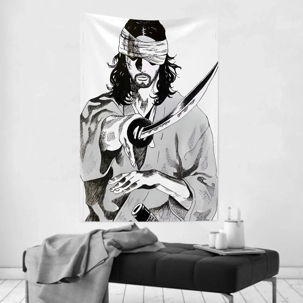 1pc Vintage Anime Miyamoto Musashi Vagabond Bushido Warrior Tapestry  Wall Cloth Party Hanging Background  Baby Room