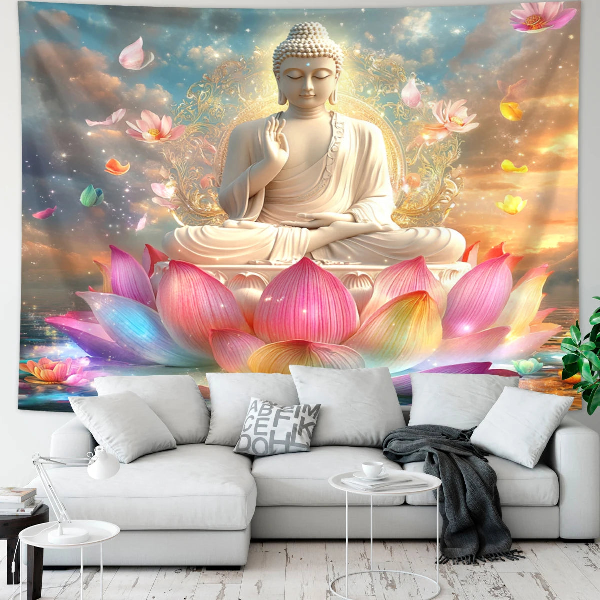 1pc Buddha statue and lotus tapestry, mysterious Buddha statue meditation meditation yoga spiritual religious tapestry