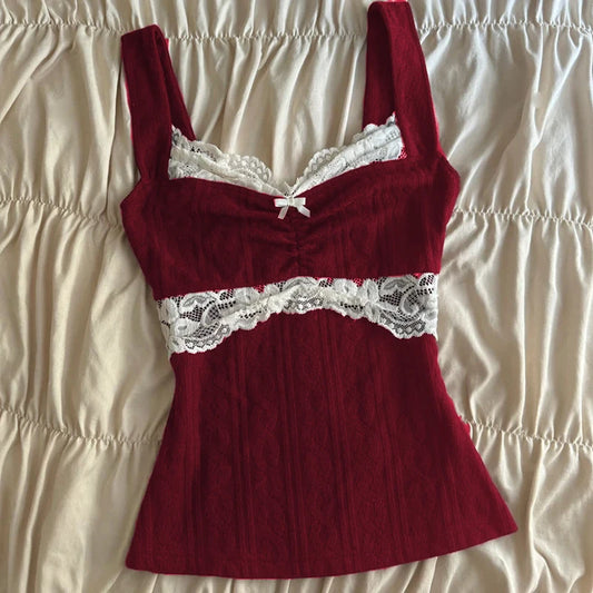 90s Vintage Cutest Lace Trim Camis Women Aesthetic Grunge Slim Fit Milkmaid Vest 00s Retro Y2k Cottage Crop Top Coquette Clothes